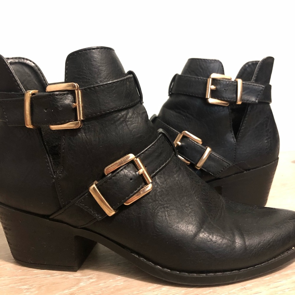 Black Booties with Gold Buckles